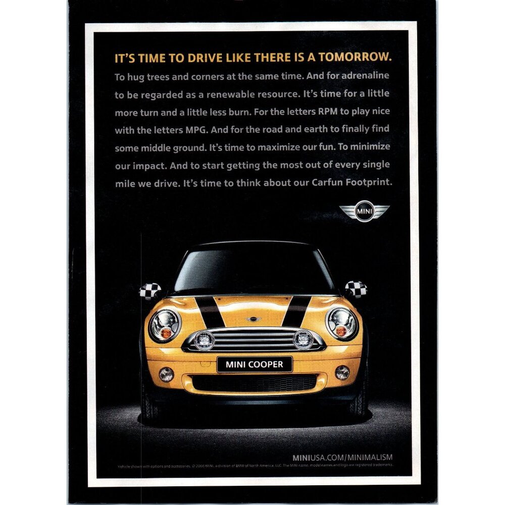 2009 Mini Cooper Hatchback Vintage Print Ad Checkered Flag Mirrors Wall Art